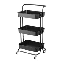 Load image into Gallery viewer, Cart 3-Tier Utility Trolley Rack Movable Rolling Storage Organizer Black White
