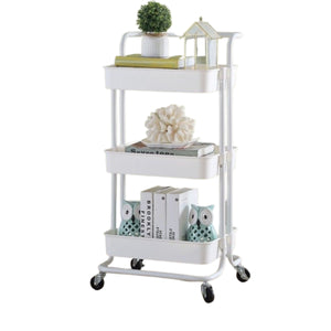 Cart 3-Tier Utility Trolley Rack Movable Rolling Storage Organizer Black White