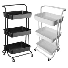 Load image into Gallery viewer, Cart 3-Tier Utility Trolley Rack Movable Rolling Storage Organizer Black White
